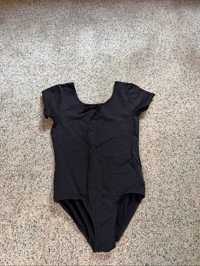 Classic Black Short-Sleeve Dance Leotard for Kids